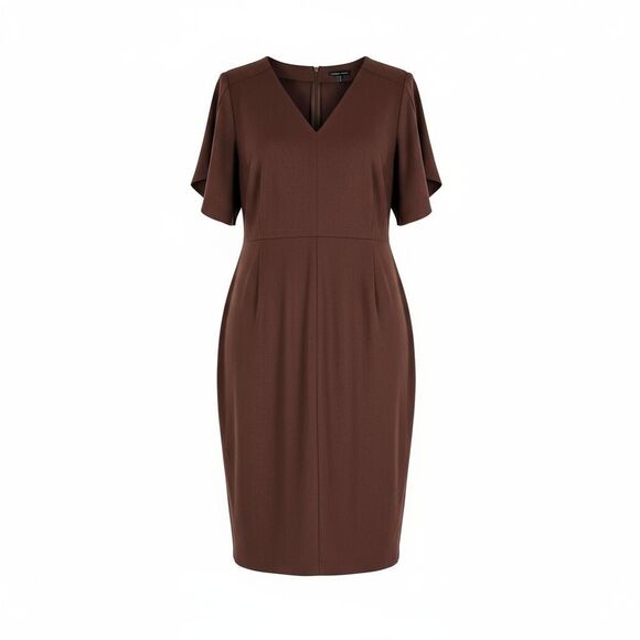 Universal Standard Lyons V-Neck Midi Dress Brown Size S (14-16) Stretch Sheath - Picture 3 of 12